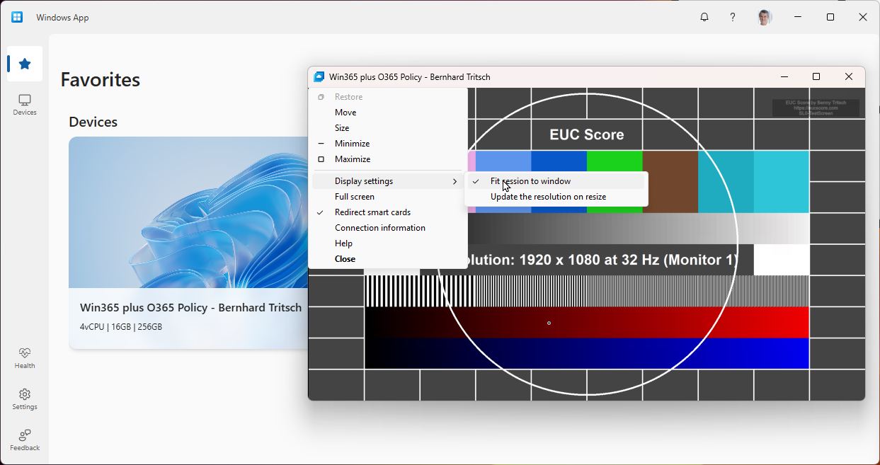Windows App Local Display Settings